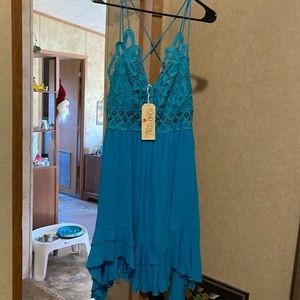 Blue lace tunic dress